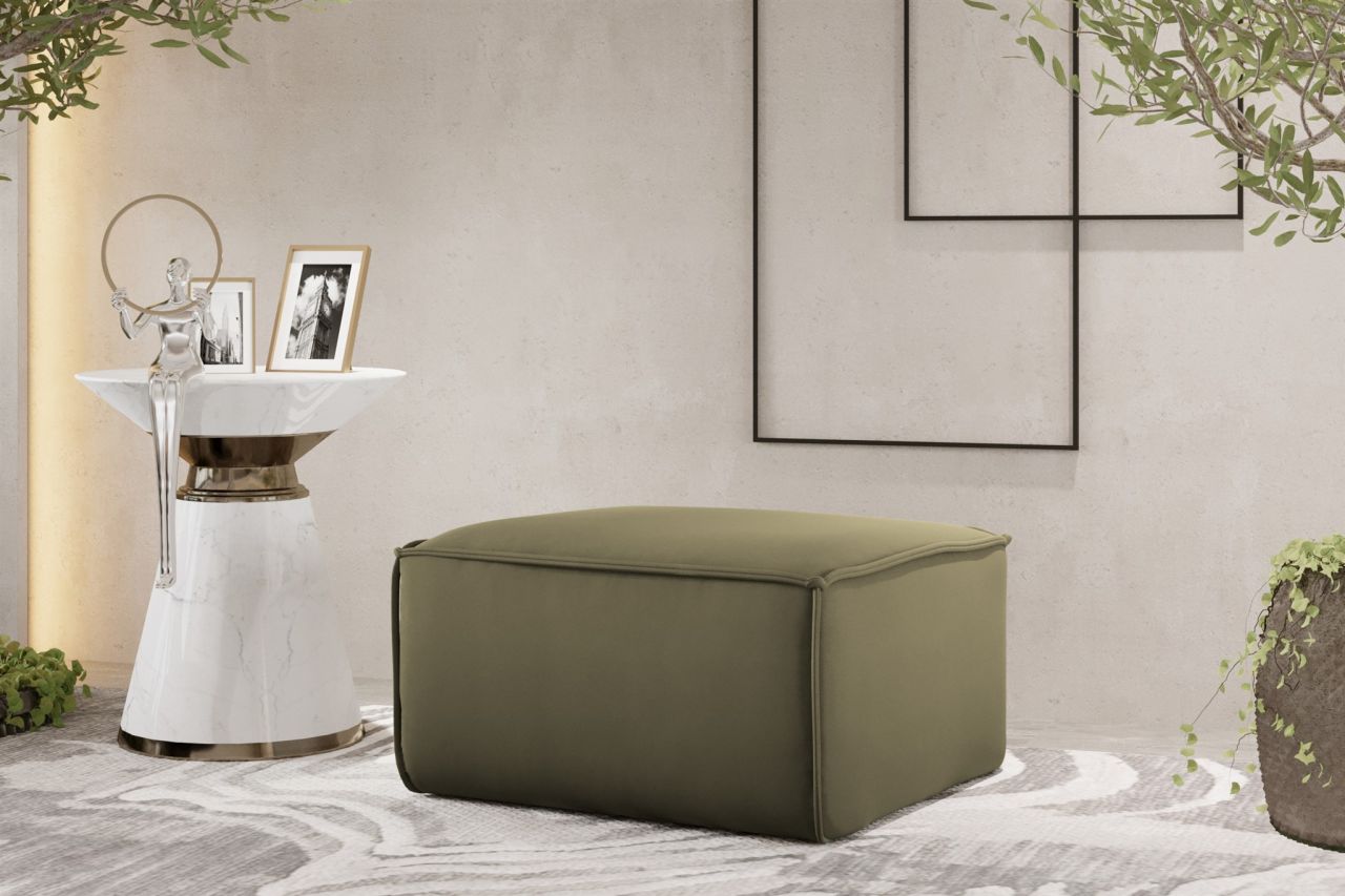 Polsterhocker Designerhocker CELES PREMIUM 65x65 cm Stoff Opera Velvet Olivgrün von Fun Möbel