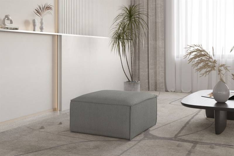 Polsterhocker Designerhocker CELES PREMIUM 65x65 cm in Stoff Scala Grau von Fun Möbel