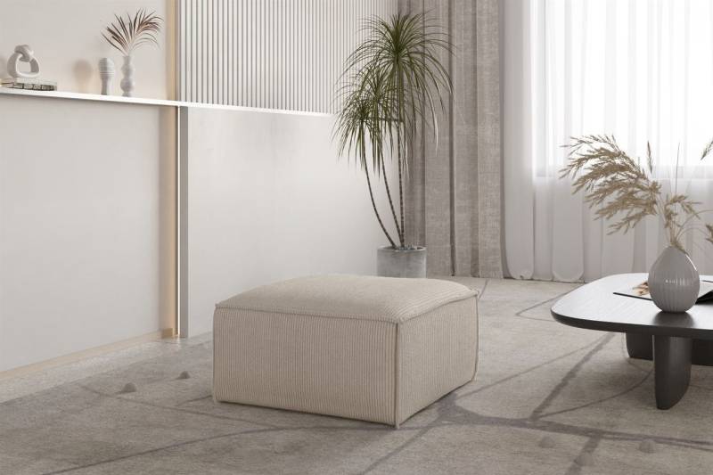 Polsterhocker Designerhocker CELES PREMIUM 65x65 cm in Stoff Scala Hellbeige von Fun Möbel