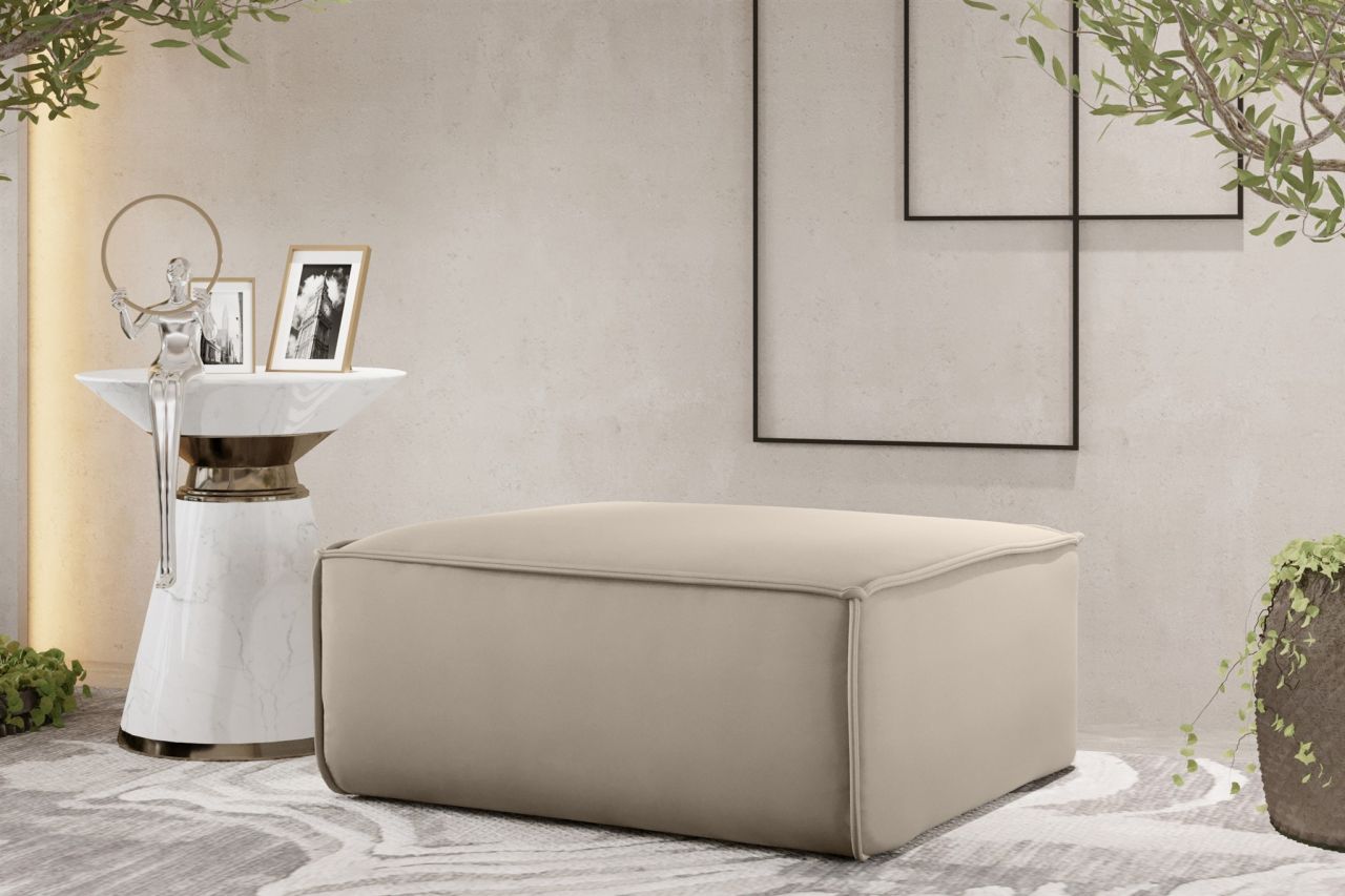 Polsterhocker Designerhocker CELES PREMIUM 85x85 cm Stoff Opera Velvet Beige von Fun Möbel