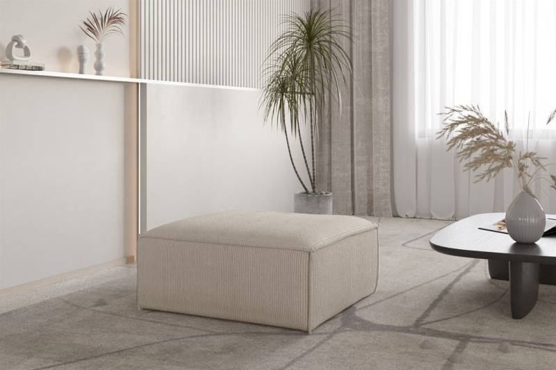 Polsterhocker Designerhocker CELES PREMIUM 85x85 cm in Stoff Scala Hellbeige von Fun Möbel