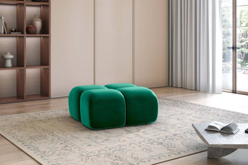 Polsterhocker Designerhocker DARCY 85x85 cm in Stoff Salvador Flaschengrün von Fun Möbel