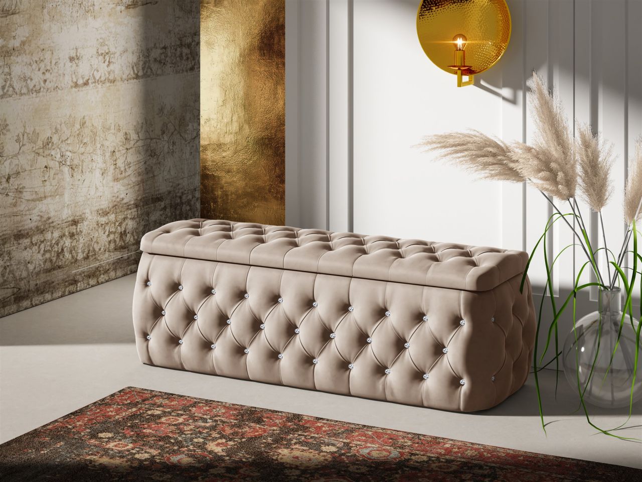 Polsterhocker mit Stauraum Betthocker SEVRA 180x50x45 cm Elisa Velvet Beige von Fun Möbel