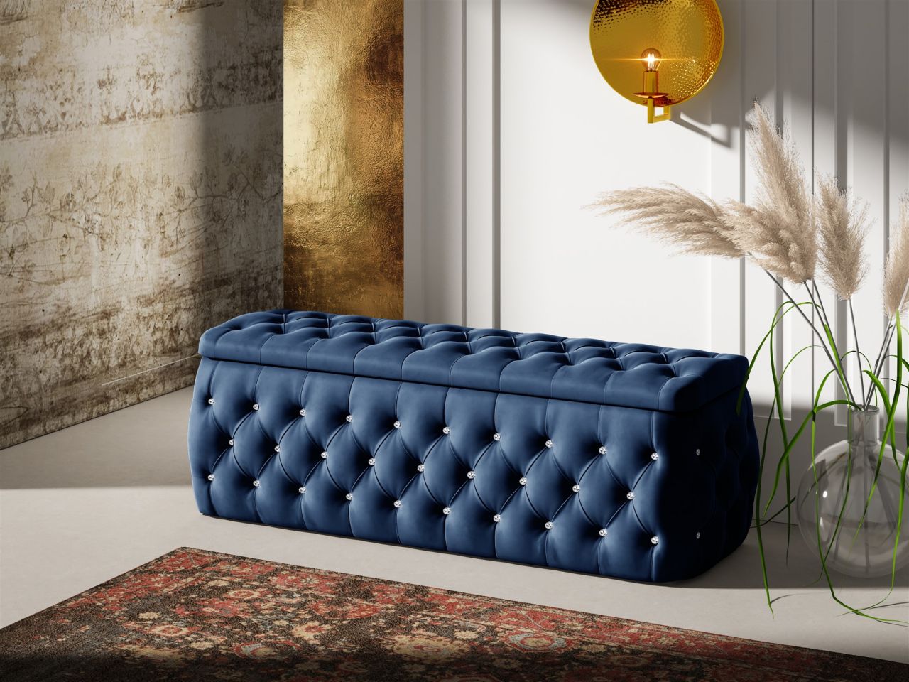 Polsterhocker mit Stauraum Betthocker SEVRA 180x50x45 cm Elisa Velvet Blau von Fun Möbel