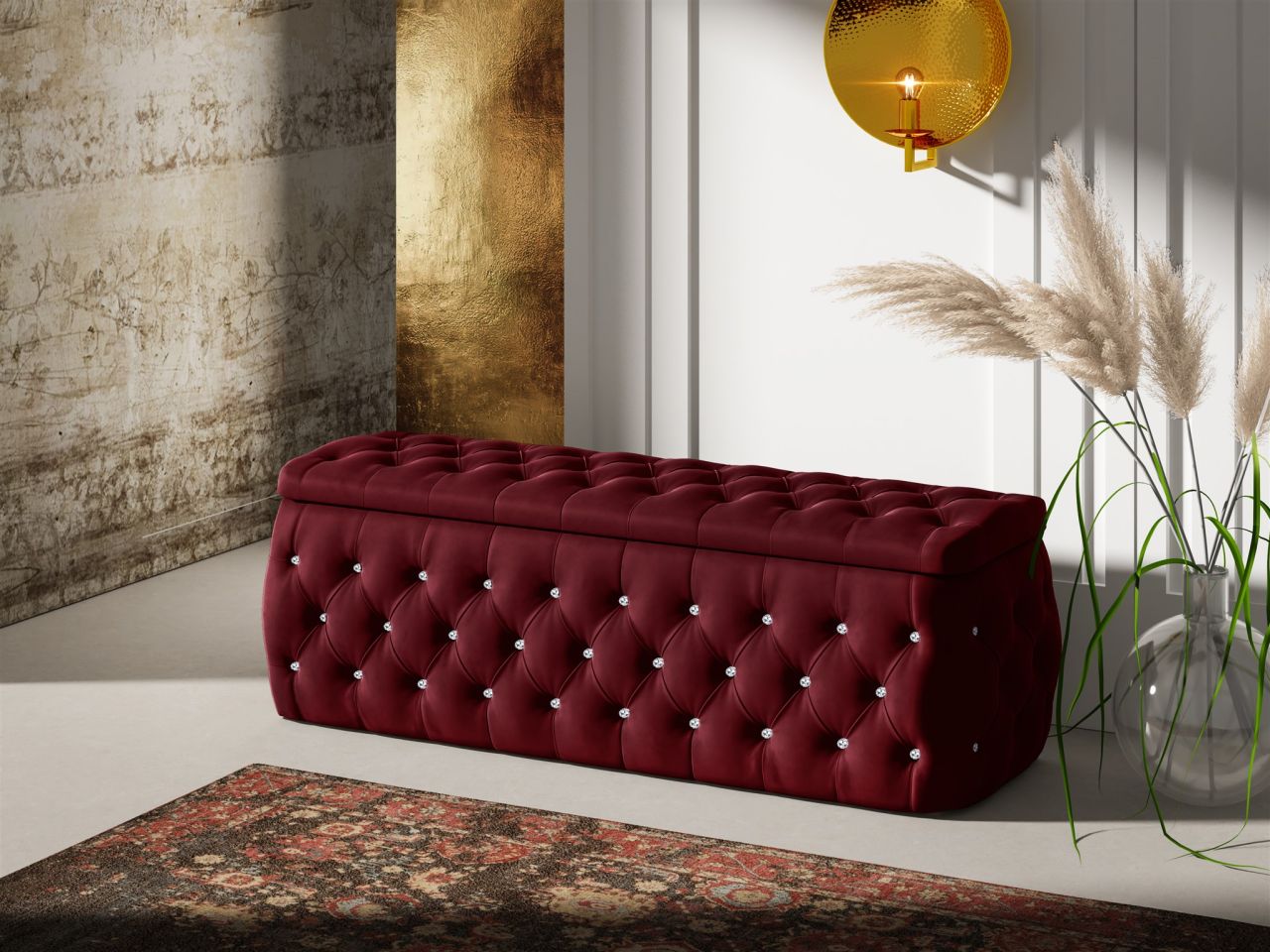 Polsterhocker mit Stauraum Betthocker SEVRA 180x50x45 cm Elisa Velvet Bordeau... von Fun Möbel