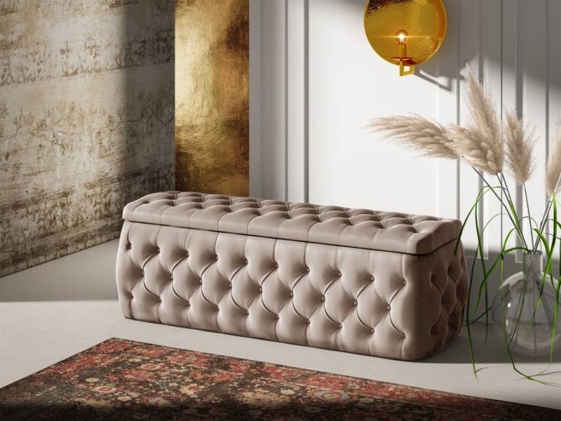 Polsterhocker mit Stauraum ERNESTO 120x50x45 cm Elisa Velvet Beige von Fun Möbel