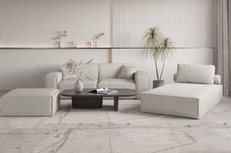 Polstermöbel Set 3-teilig CELES PREMIUM in Stoff Scala Sandgrau von Fun Möbel