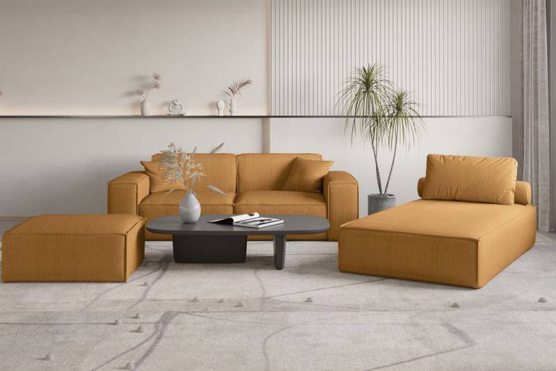 Polstermöbel Set 3-teilig CELES PREMIUM in Stoff Scala Senfgelb von Fun Möbel