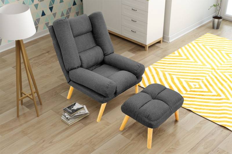 Relaxsessel Sessel VENICE verstellbar in Stoff Dunkelgrau inkl.Hocker von Fun Möbel