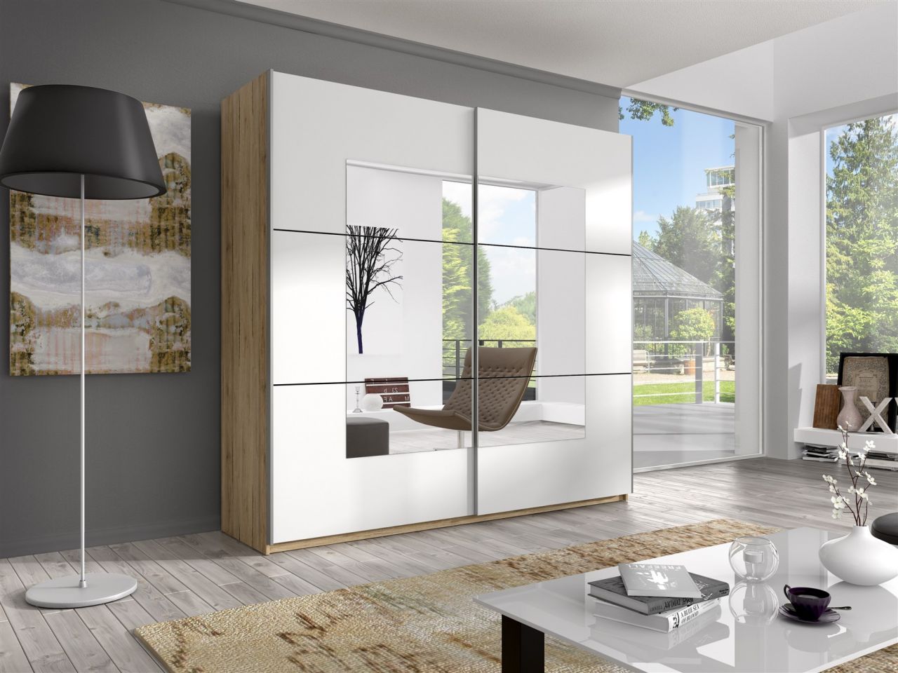 Schiebetürenschrank Schrank ALVAR Sanremo Eiche-Weiss 200x210 cm von Fun Moebel