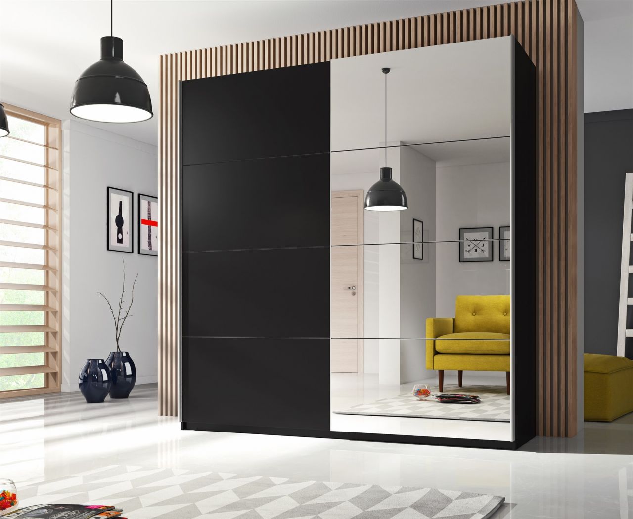 Schiebetürenschrank Schrank EMBLA Schwarz matt 221x210 cm von Fun Moebel
