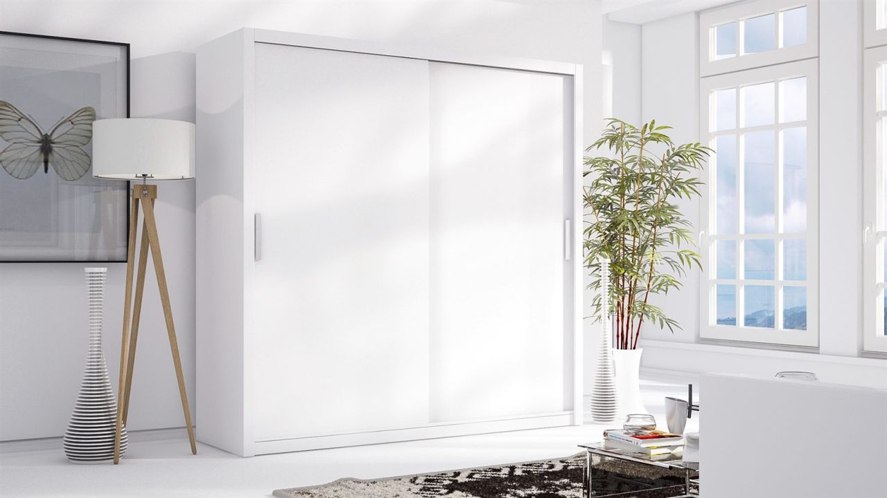 Schiebetürenschrank Schrank LUND Weiss matt 200x215 cm von Fun Moebel