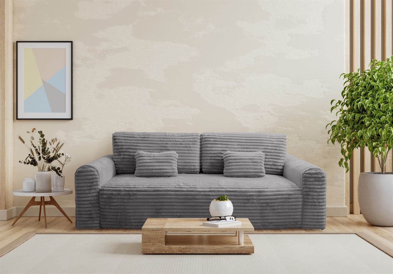 Schlafsofa Designersofa Sofa 3-Sitzer GWEN in Stoff Vito Grau von Fun Möbel