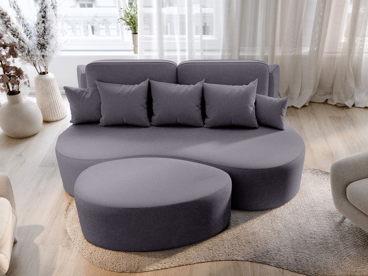 Schlafsofa Designersofa Sofa BIONA in Stoff Doha Dunkelgrau inkl. Couchhocker von Fun Möbel