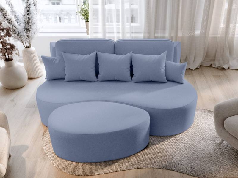 Schlafsofa Designersofa Sofa BIONA in Stoff Doha Hellblau inkl. Couchhocker von Fun Möbel