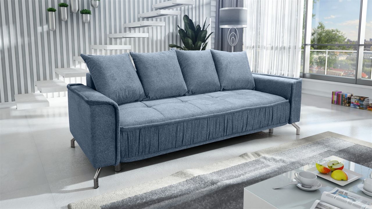 Schlafsofa Sofa 3-Sitzer FLORENCE Stoff Bubble Blau von Fun Möbel