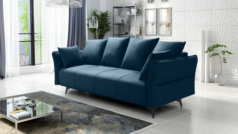 Schlafsofa Sofa 3-Sitzer SADIE Stoff Element Dunkelblau von Fun Möbel