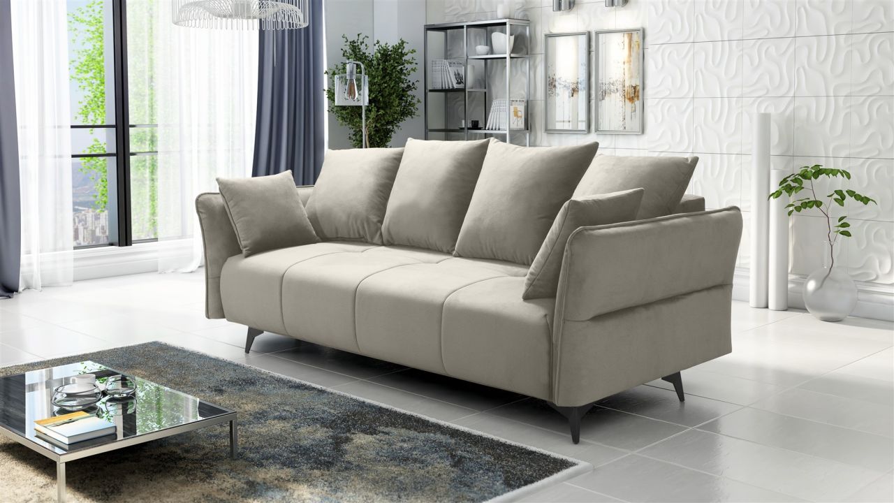 Schlafsofa Sofa 3-Sitzer SADIE Stoff Element Hellbeige von Fun Möbel