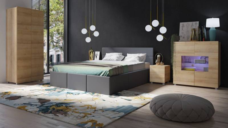 Schlafzimmer Komplett Set 5 tlg LABRI Grau- Sonoma Eiche matt von Fun Moebel