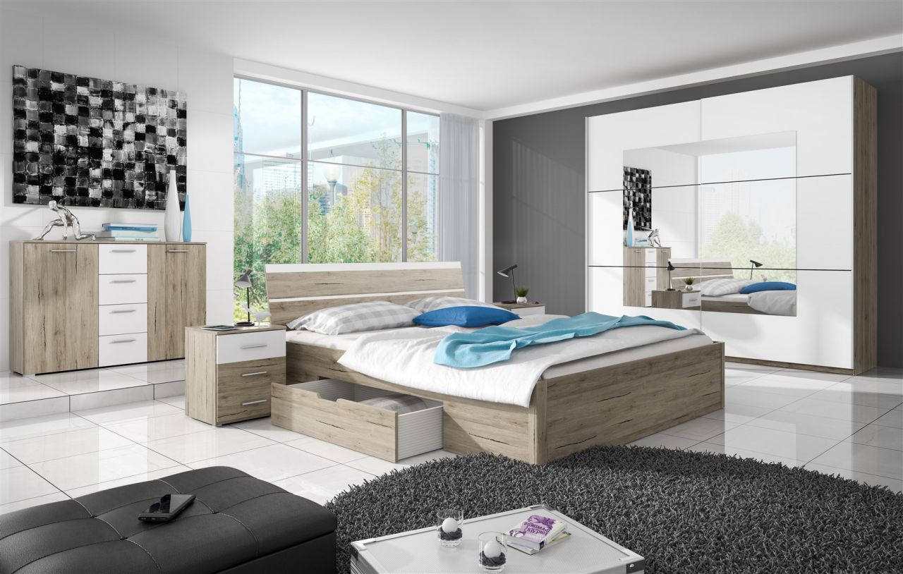 Schlafzimmer Set 5 tlg ALVAR inkl.Doppelbett 180cm und Schrank 221cm Schlafzimmer Set 5 tlg ALVAR inkl.Doppelbett 180cm und Schrank 221cm von Fun Moebel