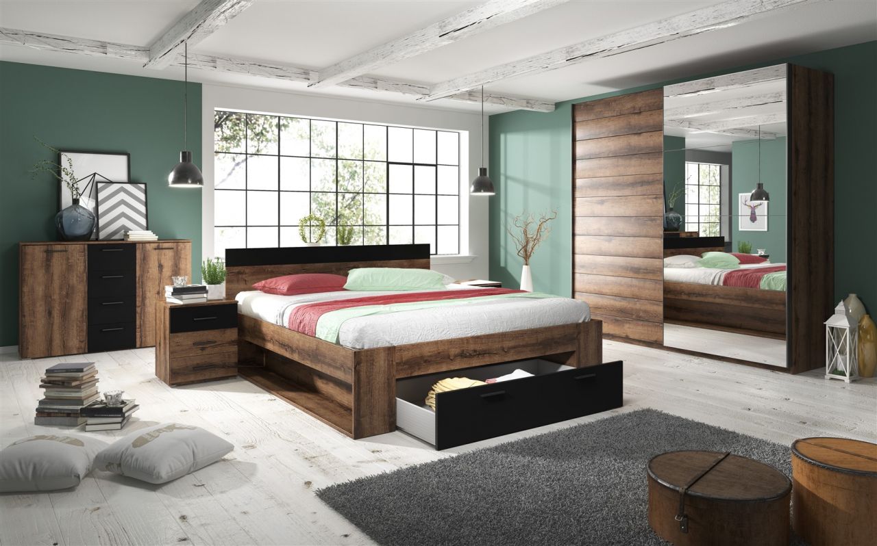 Schlafzimmer Set 5 tlg ASKJA inkl.Doppelbett 160cm und Schrank 221cm von Fun Moebel