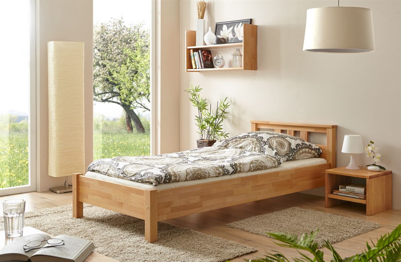 Schlafzimmerbett Tagesbett Bett -SELLY -Kernbuche geölt 100x200 cm von Fun Moebel
