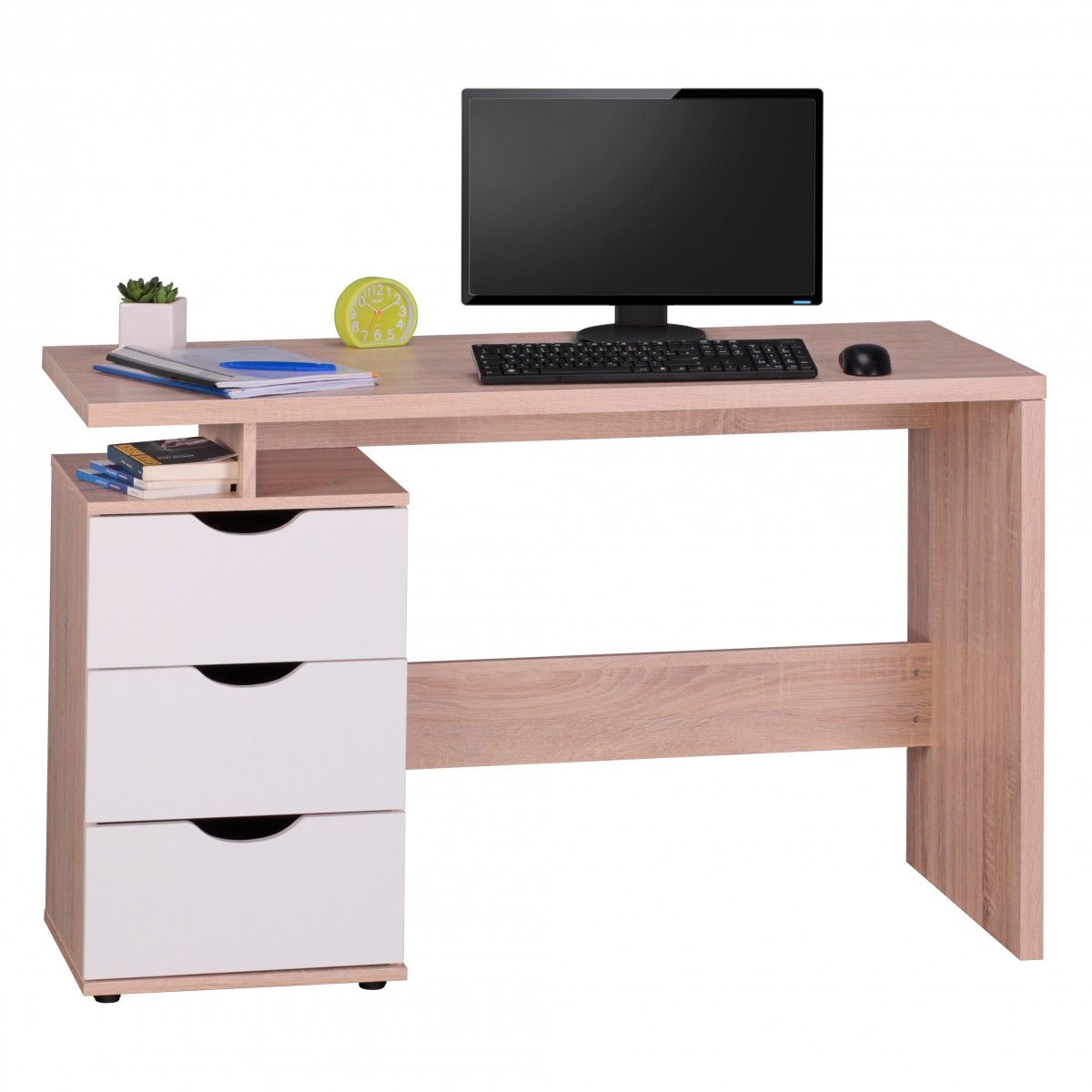 Schreibtisch Computertisch -TOMI -Bürotisch mit Schublade Sonoma/Weiß von Fun Moebel