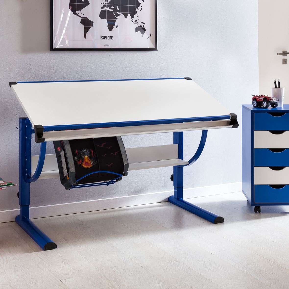 Schreibtisch Kinderschreibtisch MARWIN 120 x 60 cm Blau / Weiss von Fun Moebel