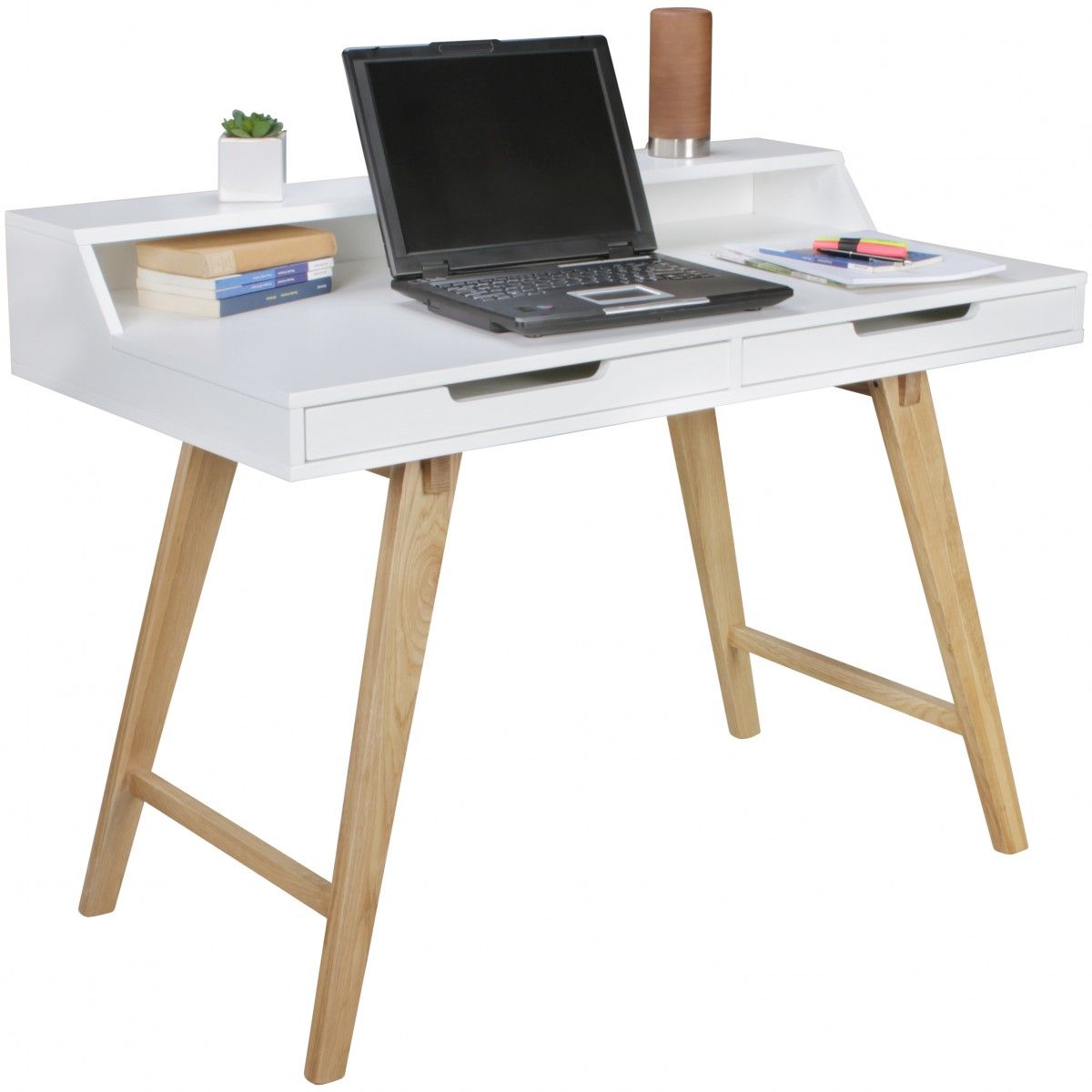 Schreibtisch Konsole Sekretär MATI 110x85x60 cm Weiss matt- Eiche von Fun Moebel