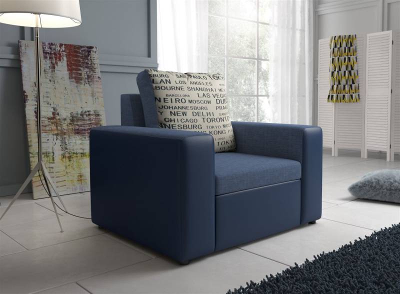 Sessel Clubsessel LEEDS in Kunstleder -Webstoff Blau von Fun Moebel