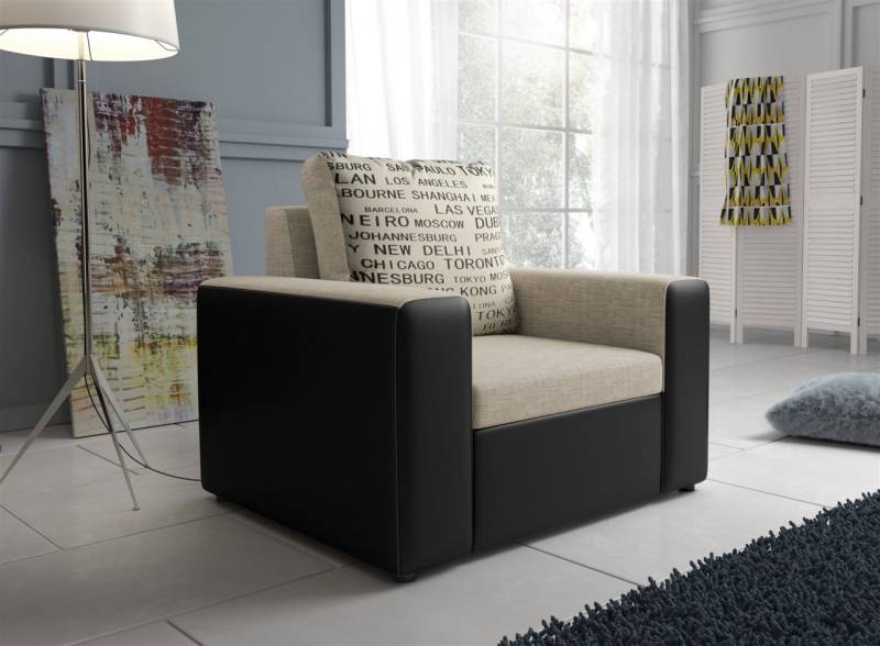 Sessel Clubsessel LEEDS in Kunstleder -Webstoff Schwarz / Beige von Fun Moebel