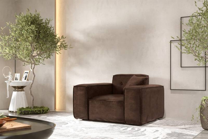 Sessel Designersessel CESINA in Stoff Gobi (Vintage Look) Dunkelbraun von Fun Möbel