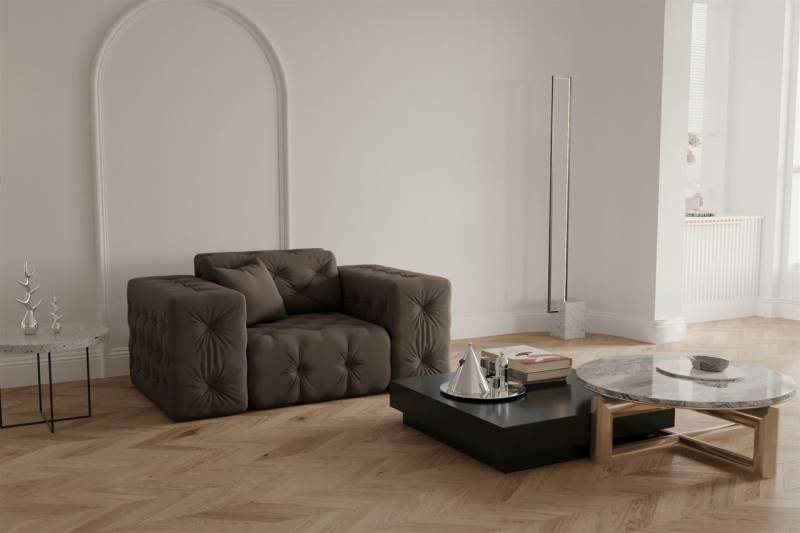 Sessel Designersessel CHANTAL in Stoff Opera Velvet Braun von Fun Moebel
