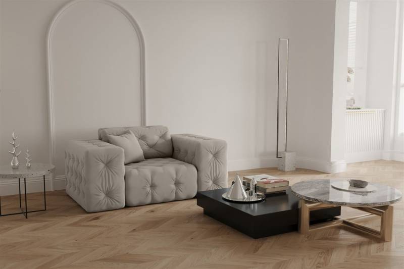 Sessel Designersessel CHANTAL in Stoff Opera Velvet Cream von Fun Moebel