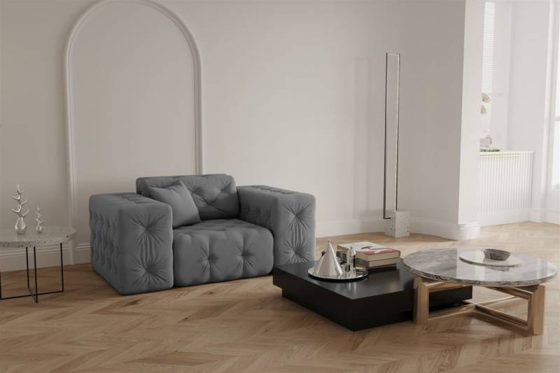 Sessel Designersessel CHANTAL in Stoff Opera Velvet Grau von Fun Moebel
