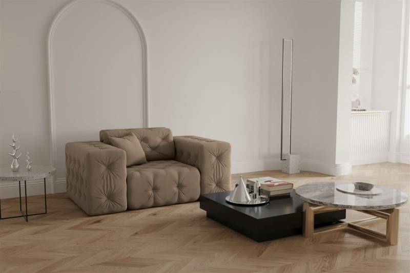 Sessel Designersessel CHANTAL in Stoff Opera Velvet Taupe von Fun Moebel
