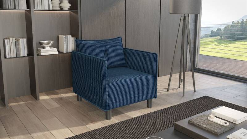 Sessel Designersessel DECLAN in Stoff Lincoln Dunkelblau von Fun Möbel