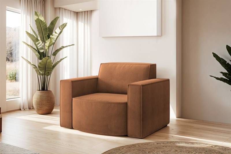 Sessel Designersessel PALMA in Stoff Noel Ziegelrot von Fun Möbel