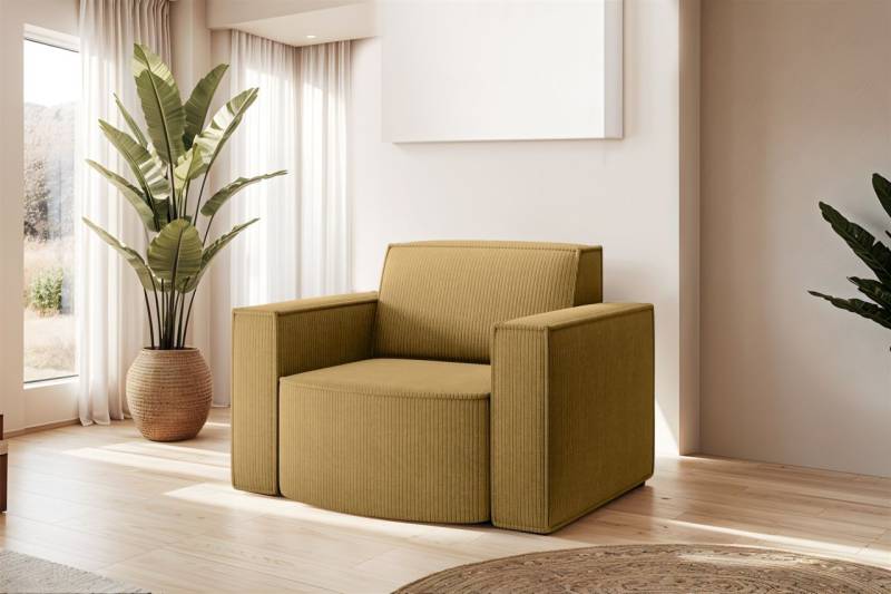 Sessel Designersessel PALMA in Stoff Scala Senfgelb von Fun Möbel