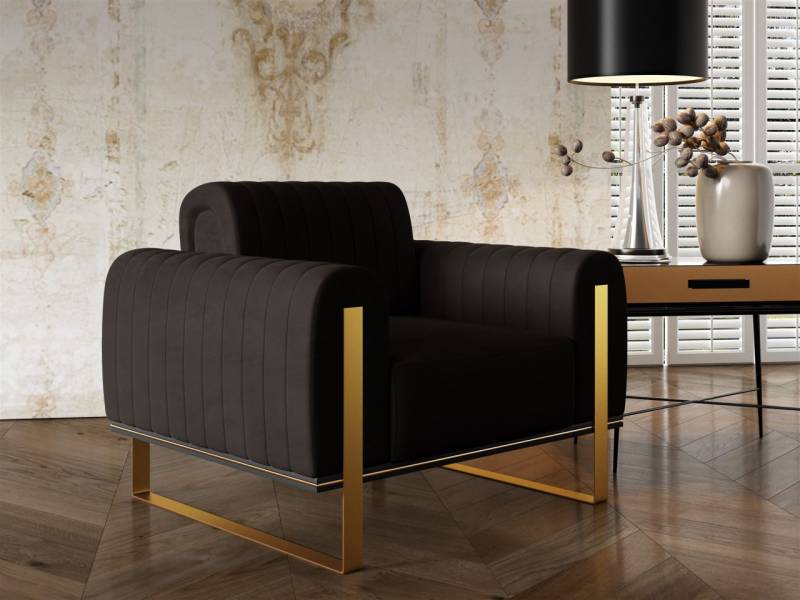 Sessel Designersessel VALERIE in Stoff Elisa Velvet Schwarz von Fun Möbel