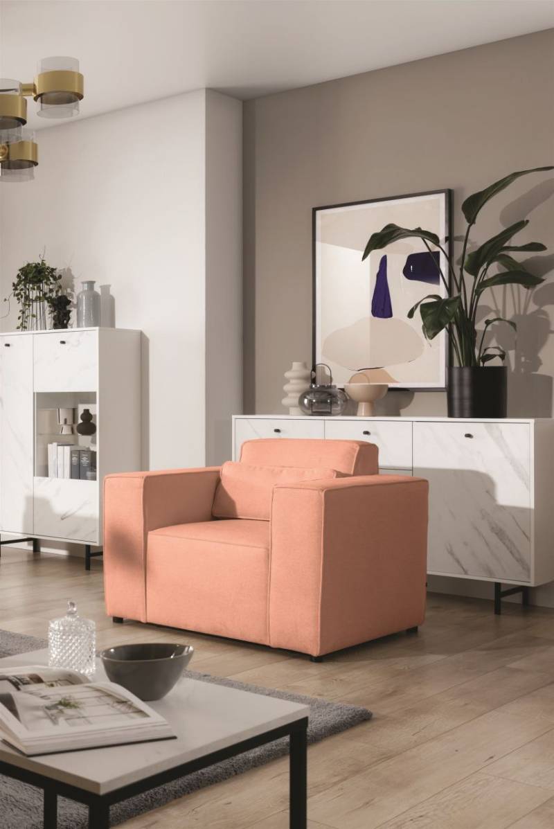 Sessel Designersessel WALDO in Stoff Brooklyn Coral von Fun Möbel