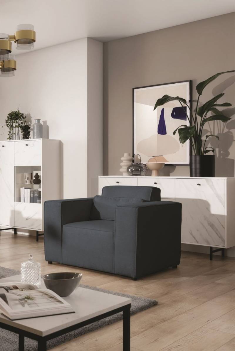 Sessel Designersessel WALDO in Stoff Brooklyn Meeresblau von Fun Möbel