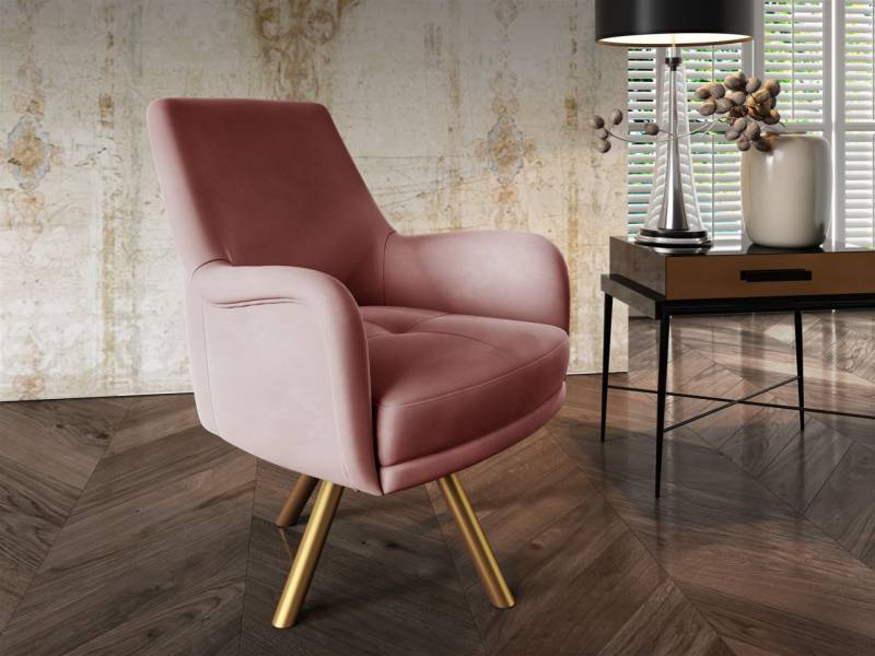 Sessel Drehsessel VALERIE in Stoff Stoff Elisa Velvet Altrosa von Fun Möbel