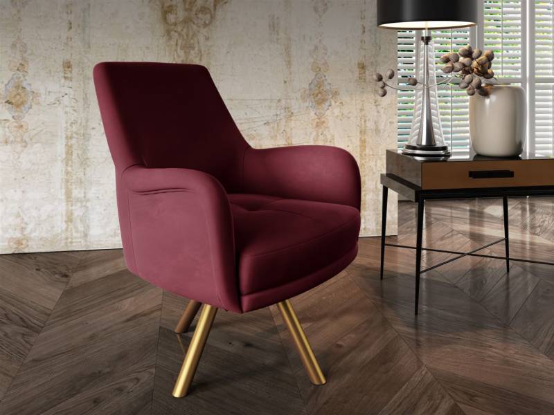 Sessel Drehsessel VALERIE in Stoff Stoff Elisa Velvet Bordeauxrot von Fun Möbel