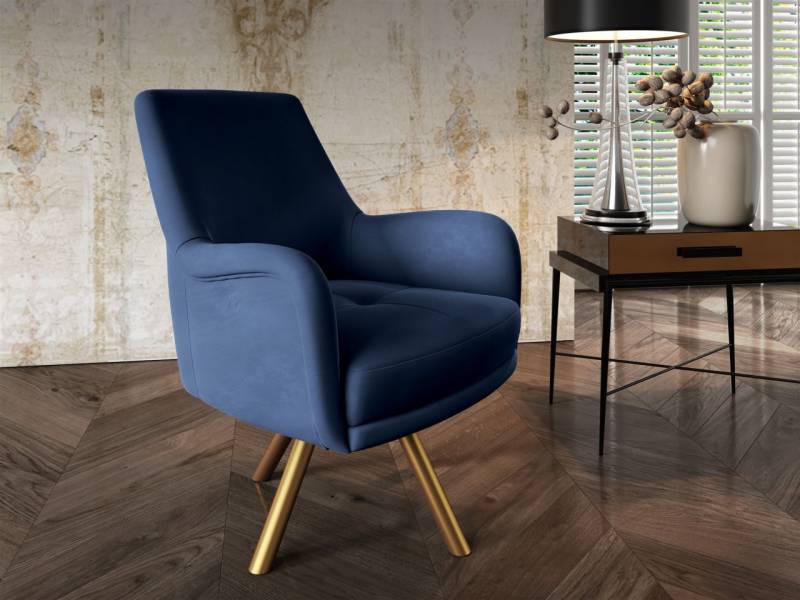 Sessel Drehsessel VALERIE in Stoff Stoff Elisa Velvet Dunkelblau von Fun Möbel