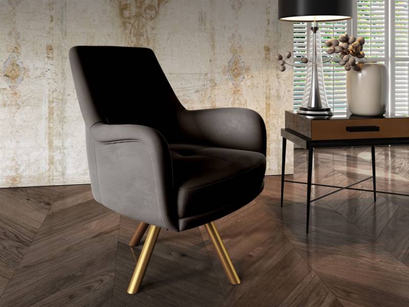 Sessel Drehsessel VALERIE in Stoff Stoff Elisa Velvet Schwarz von Fun Möbel