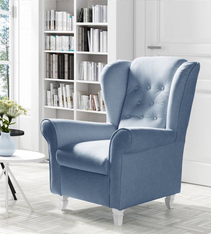 Sessel Ohrensessel Wohnzimmersessel ORLANDO Webstoff Hellblau von Fun Möbel