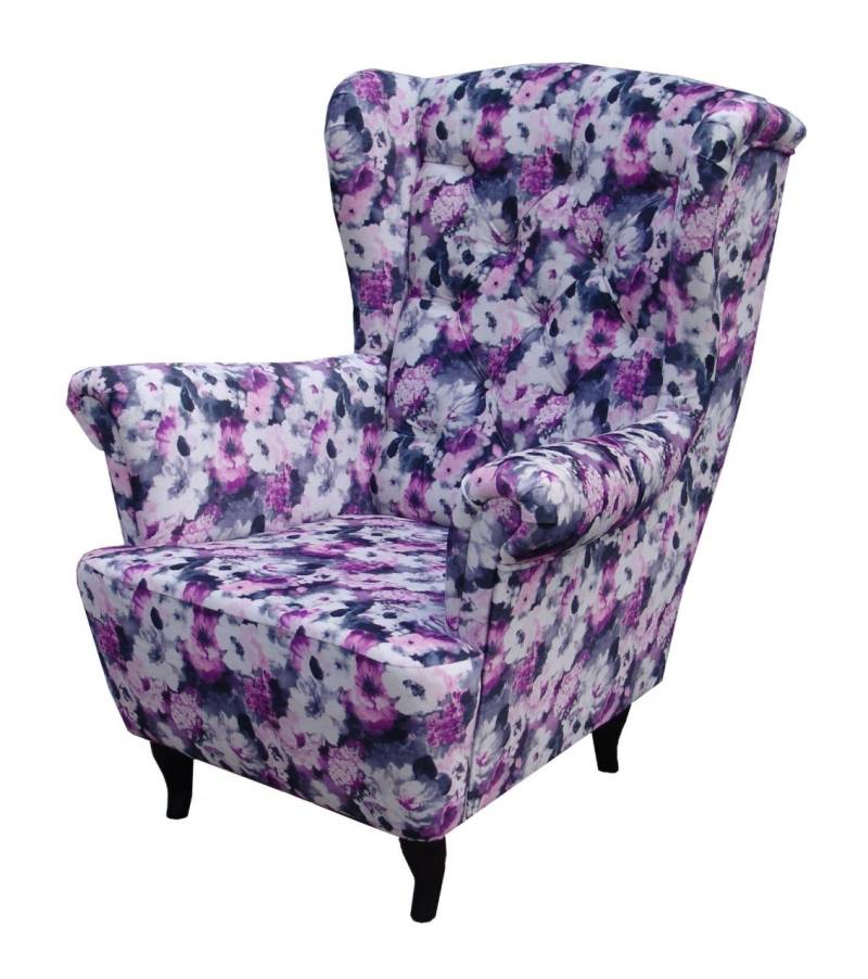 Sessel Ohrensessel Wohnzimmersessel - Orlando - Webstoff Blumenmuster von Fun Möbel