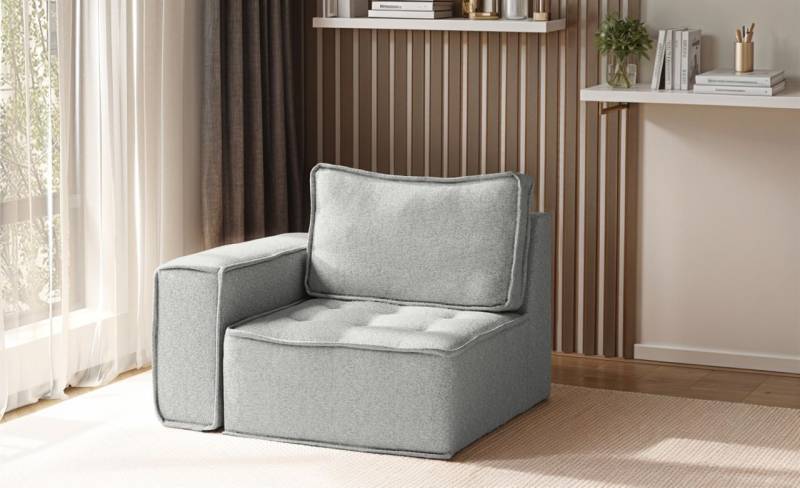 Sessel SANDE 1-Sitzer Modul Stoff Alpine Hellgrau Seite Links von Fun Möbel