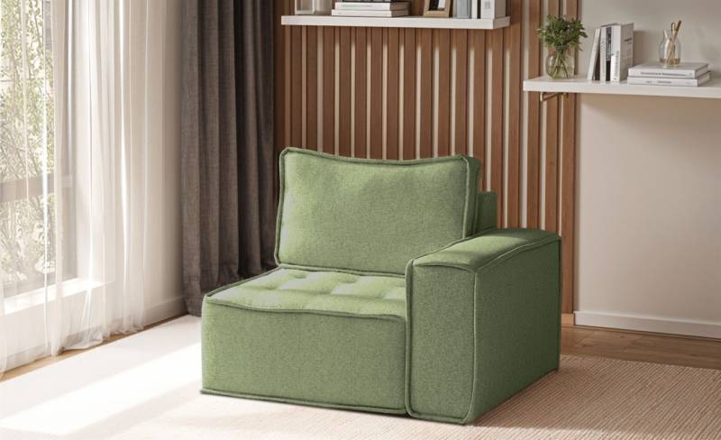 Sessel SANDE 1-Sitzer Modul Stoff Alpine Hellgrün Seite Rechts von Fun Möbel